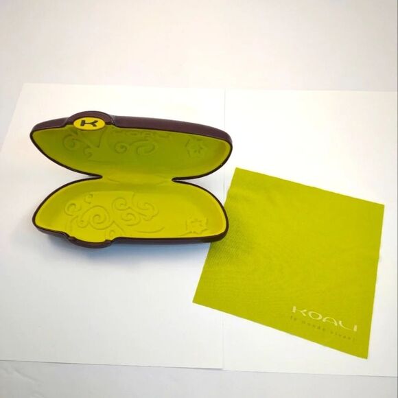 Koali Eyeglass Case Faux Brown Leather Neon Green Velvety Lining - Picture 10 of 10